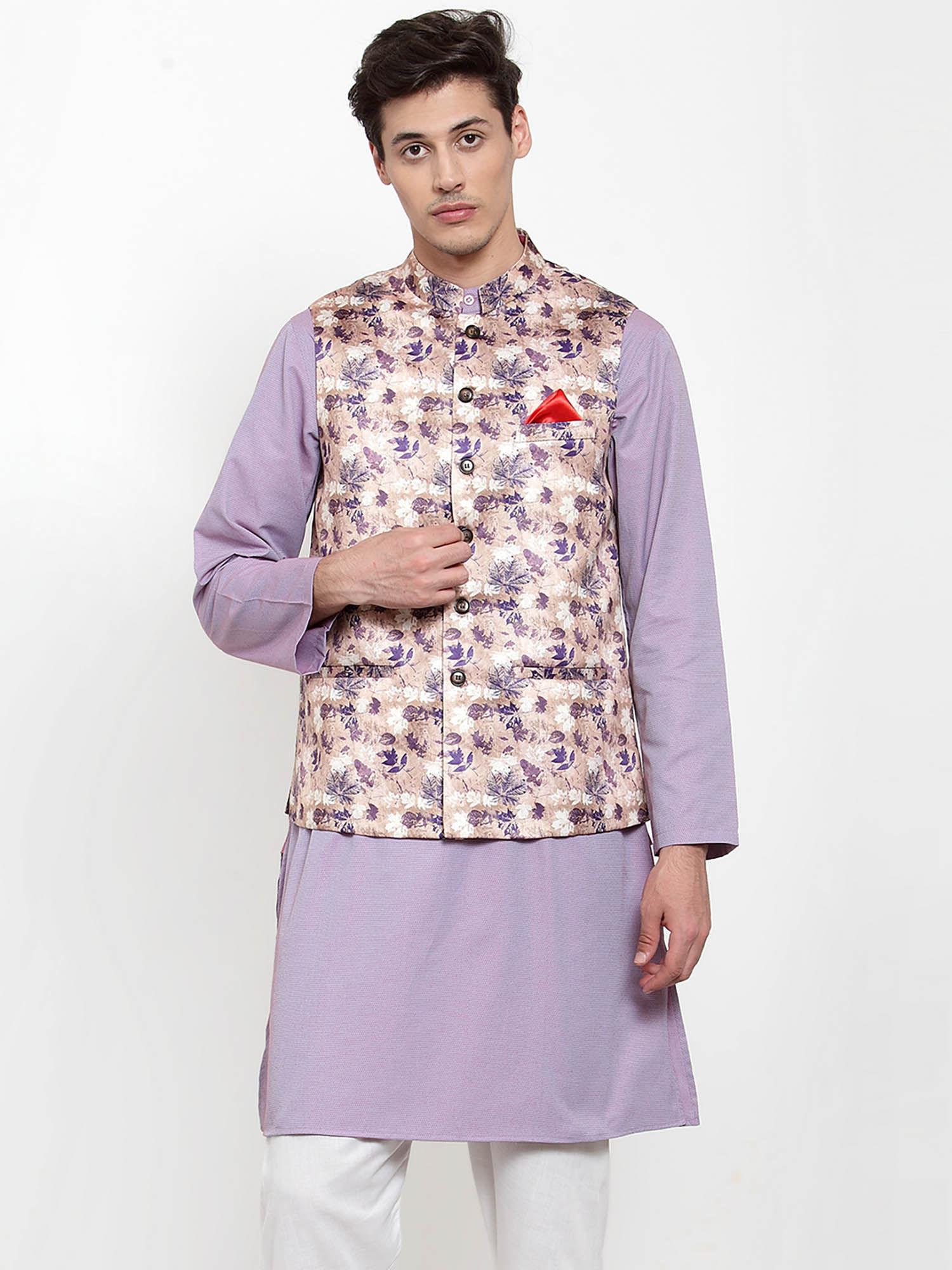 brown printed nehru jacket