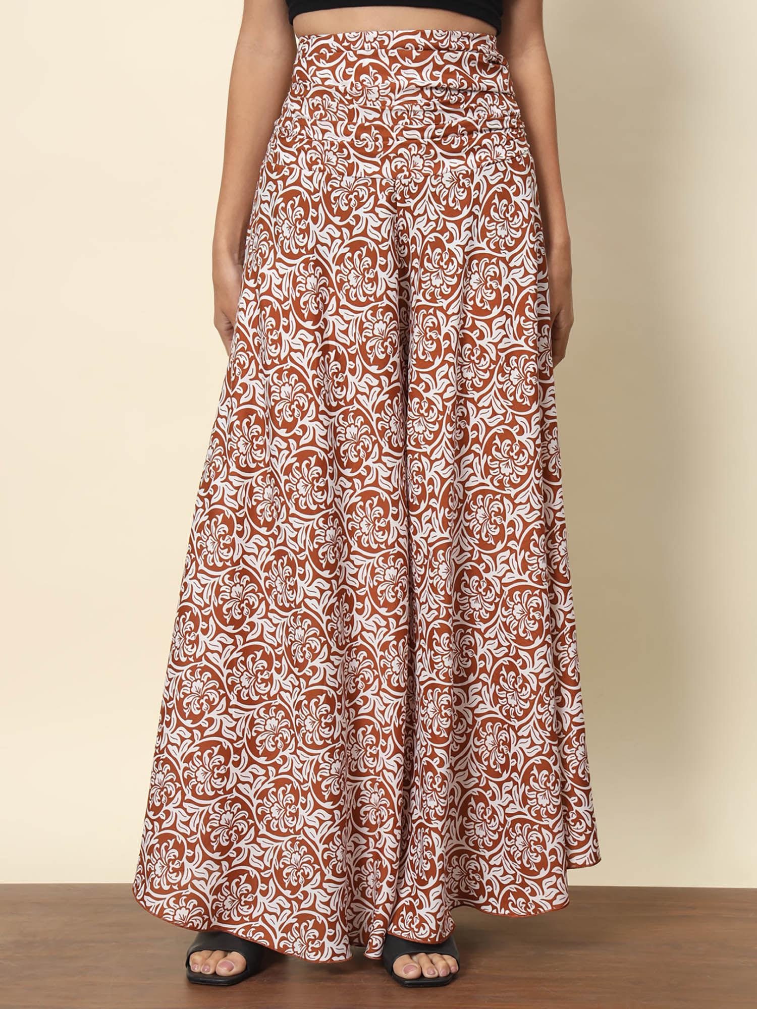 brown printed palazzo