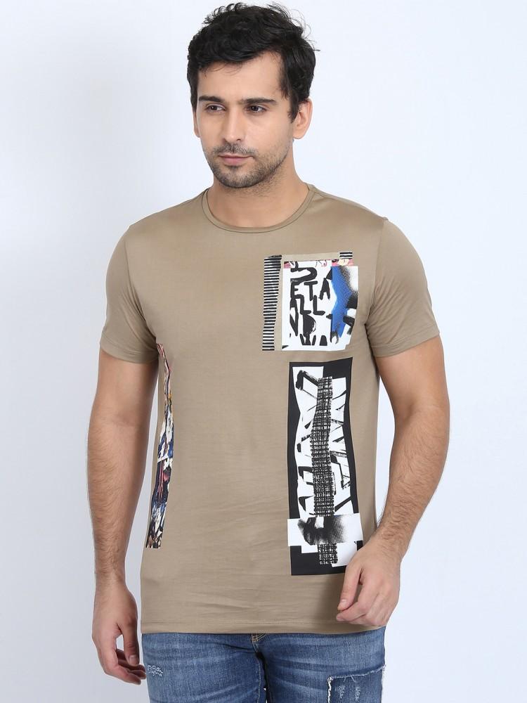 brown printed round neck tshirt