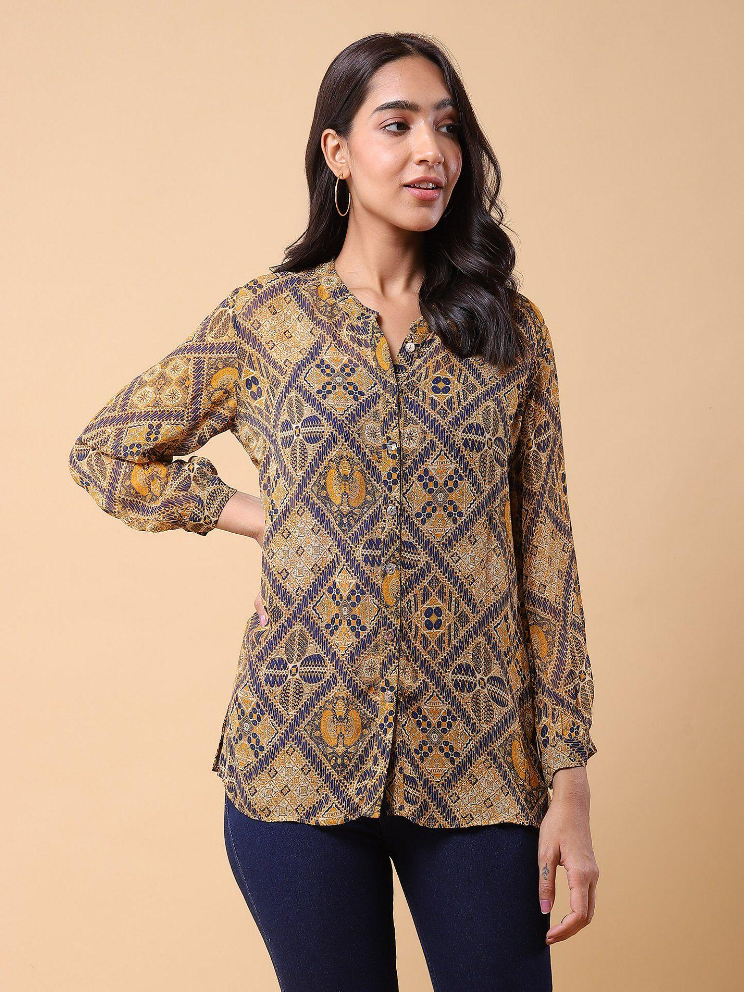 brown printed shirt with inner (set of 2)