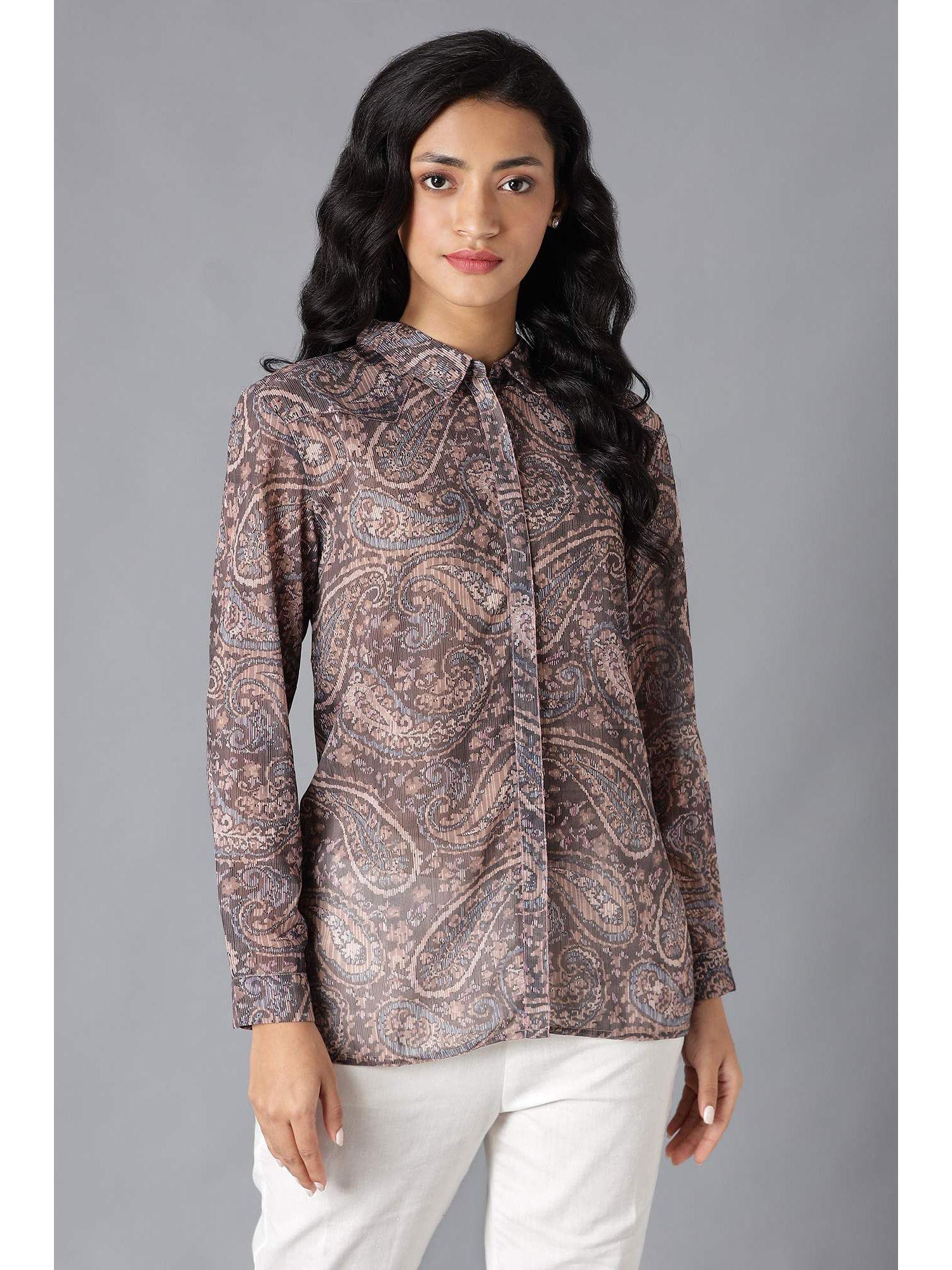 brown printed shirt