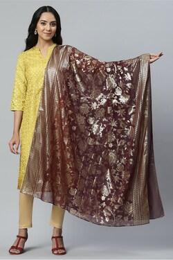 brown printeded polyester dupatta