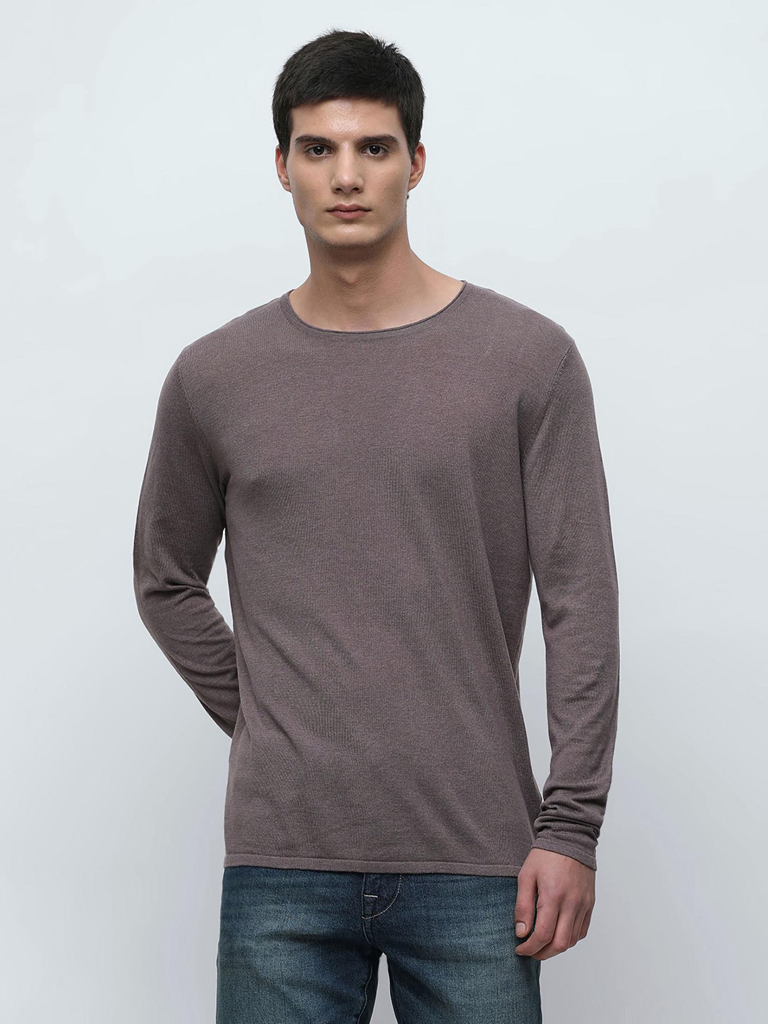 brown raw edge pullover