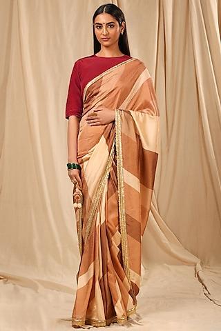 brown raw silk saree set