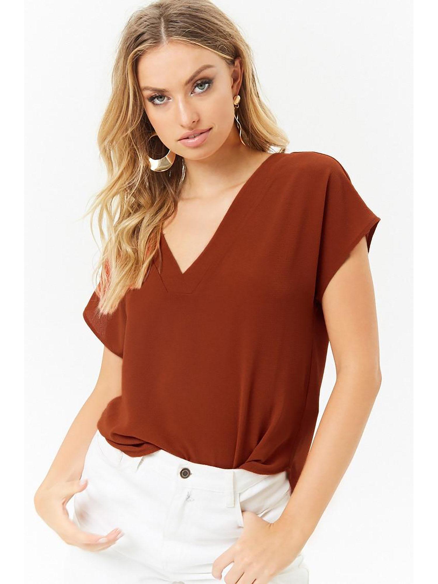 brown round-hem top