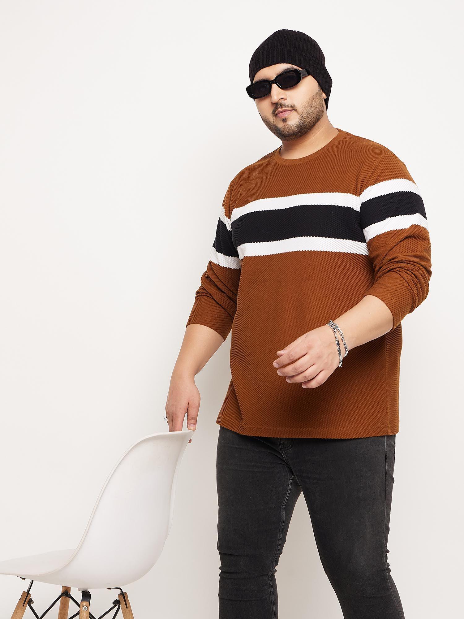 brown round neck plus size sweatshirt