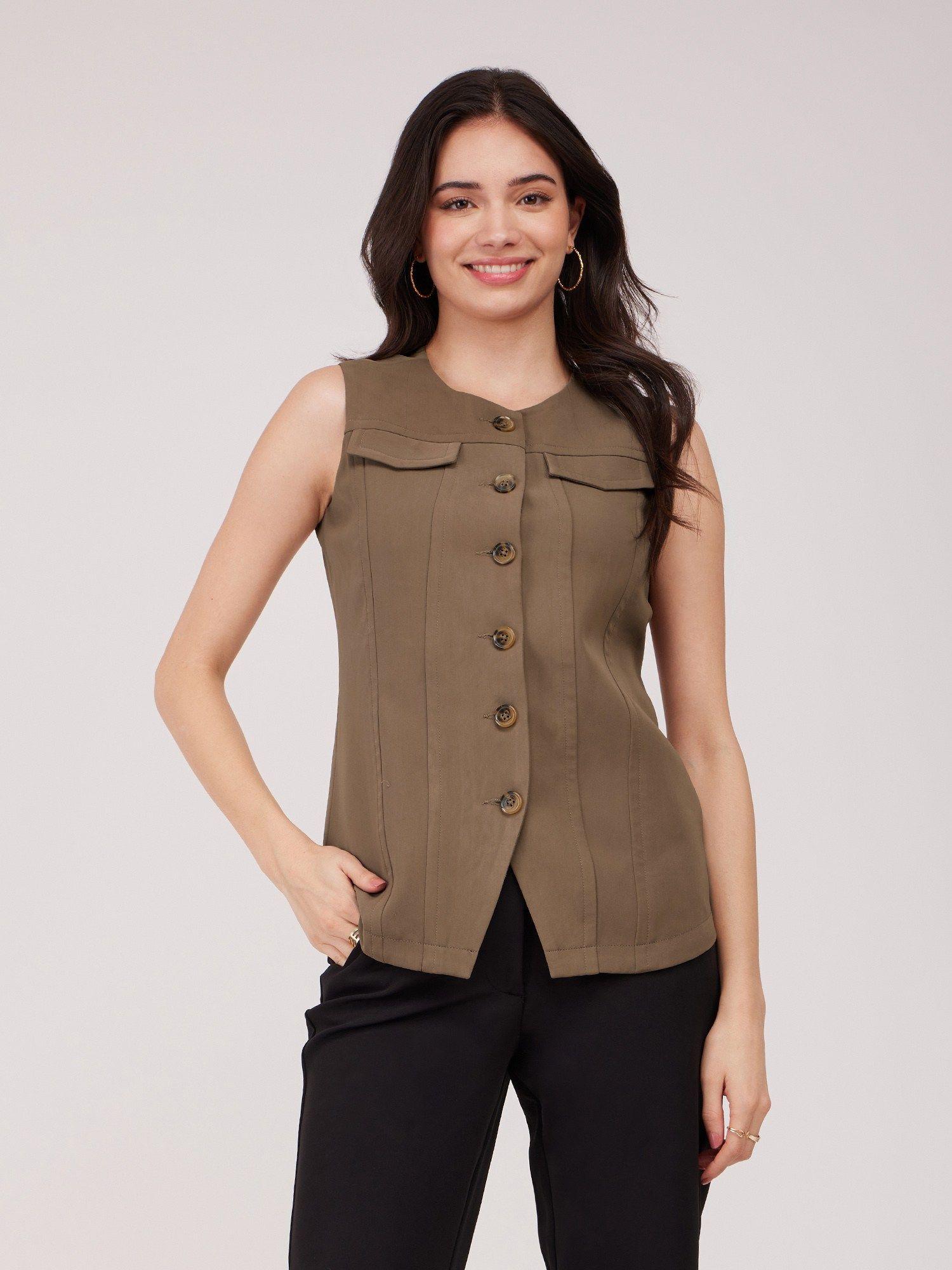 brown round neck waistcoat