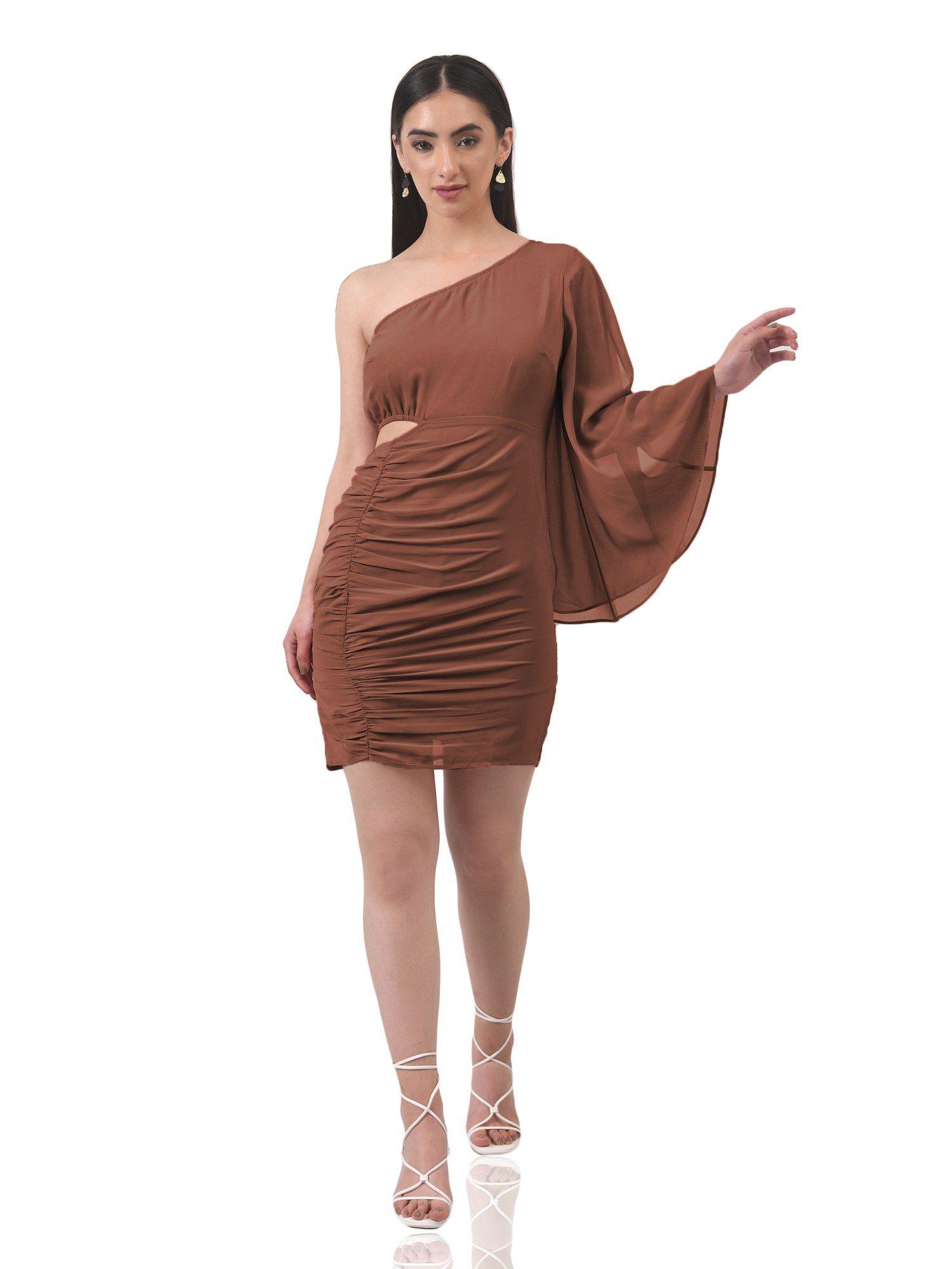 brown ruched over me sassy dress