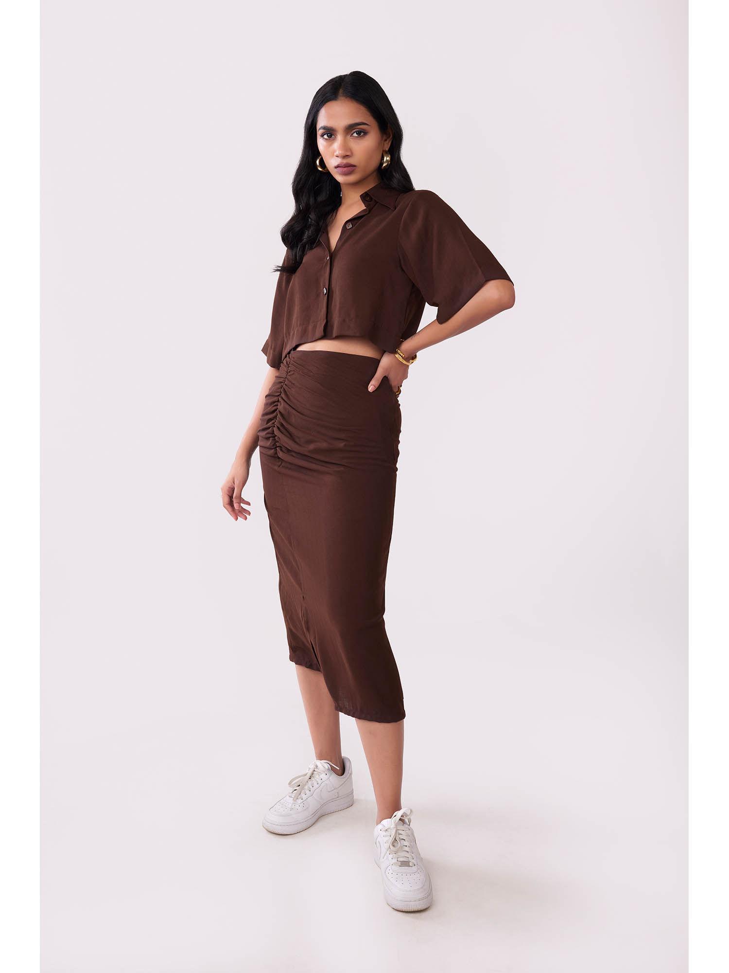 brown ruched skirt