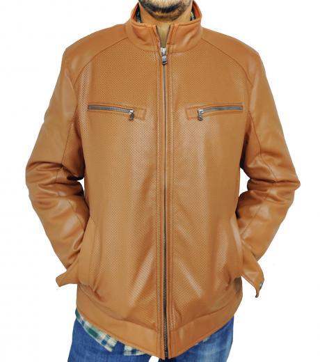 brown saddle faux-leather jacket