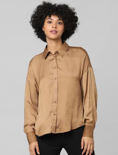 brown satin shirt