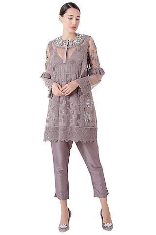 brown sequins embroidered tunic set