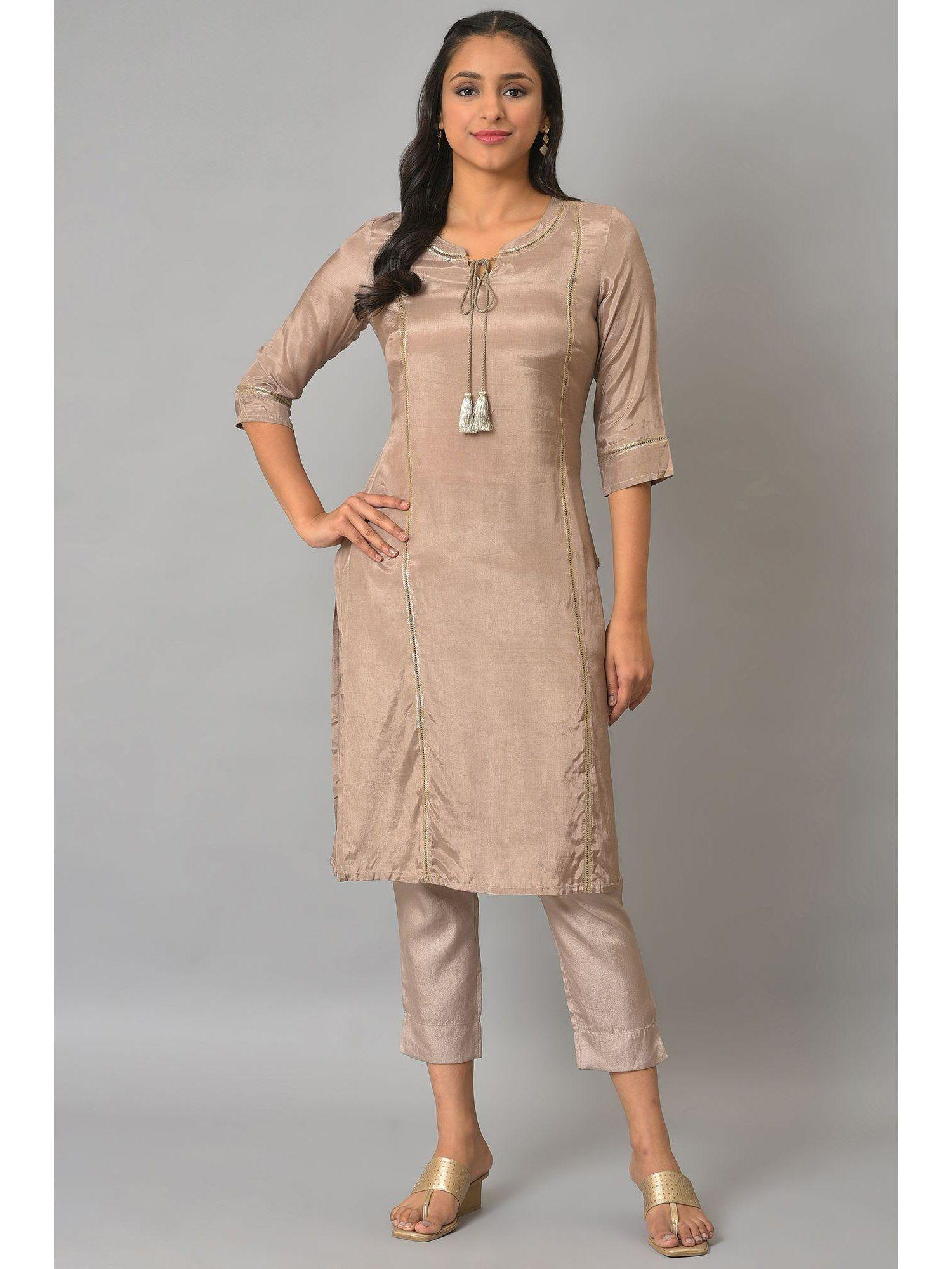 brown shantung solid kurta