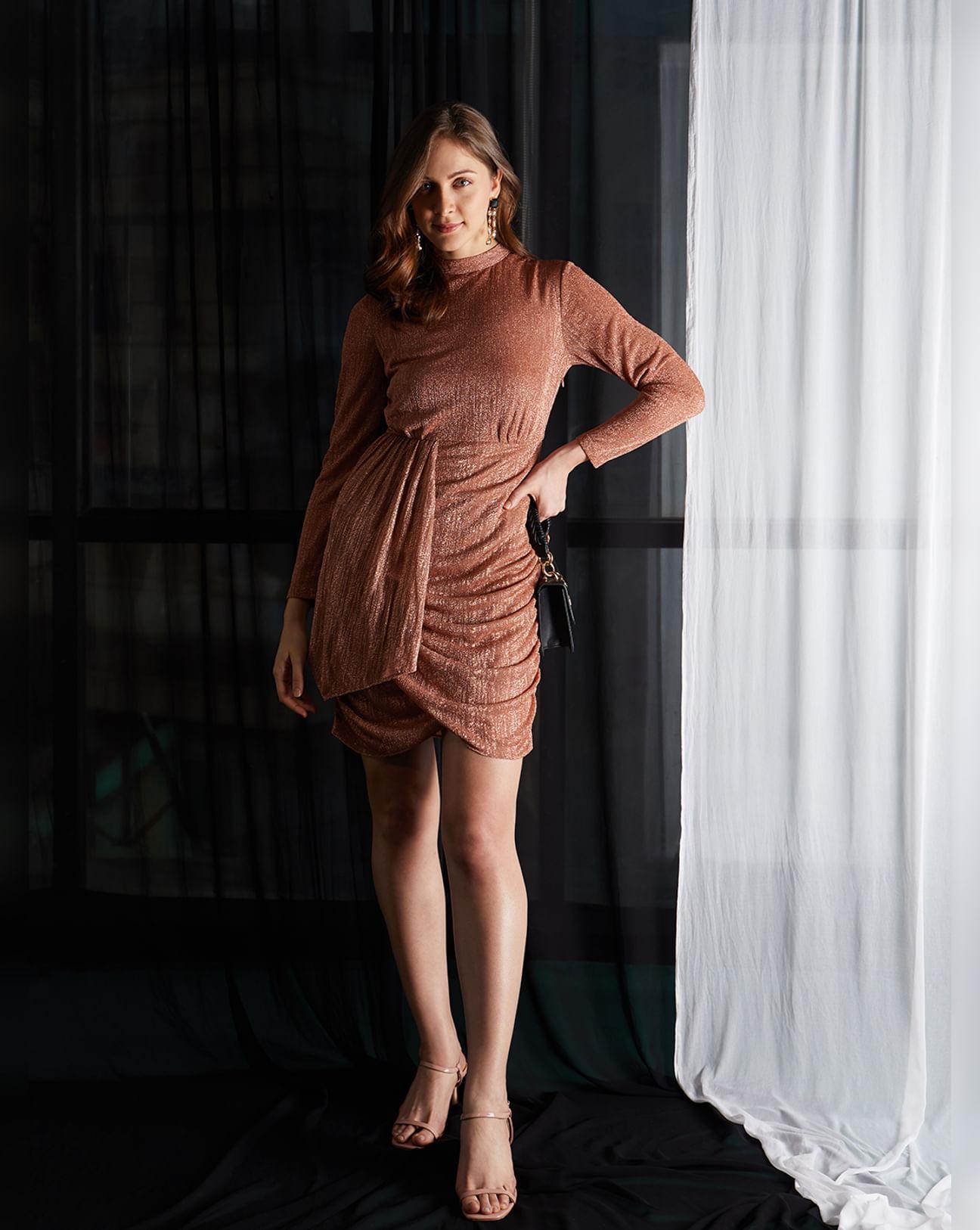 brown shimmer mini dress