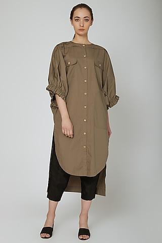 brown shirt dress with pockets