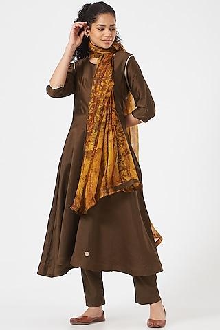 brown silk chanderi anarkali set