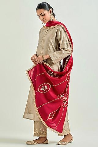 brown silk chanderi embroidered kurta set