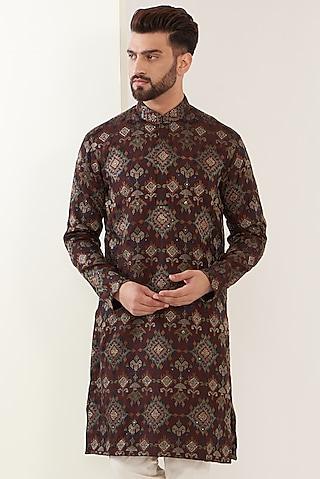 brown silk embroidered kurta