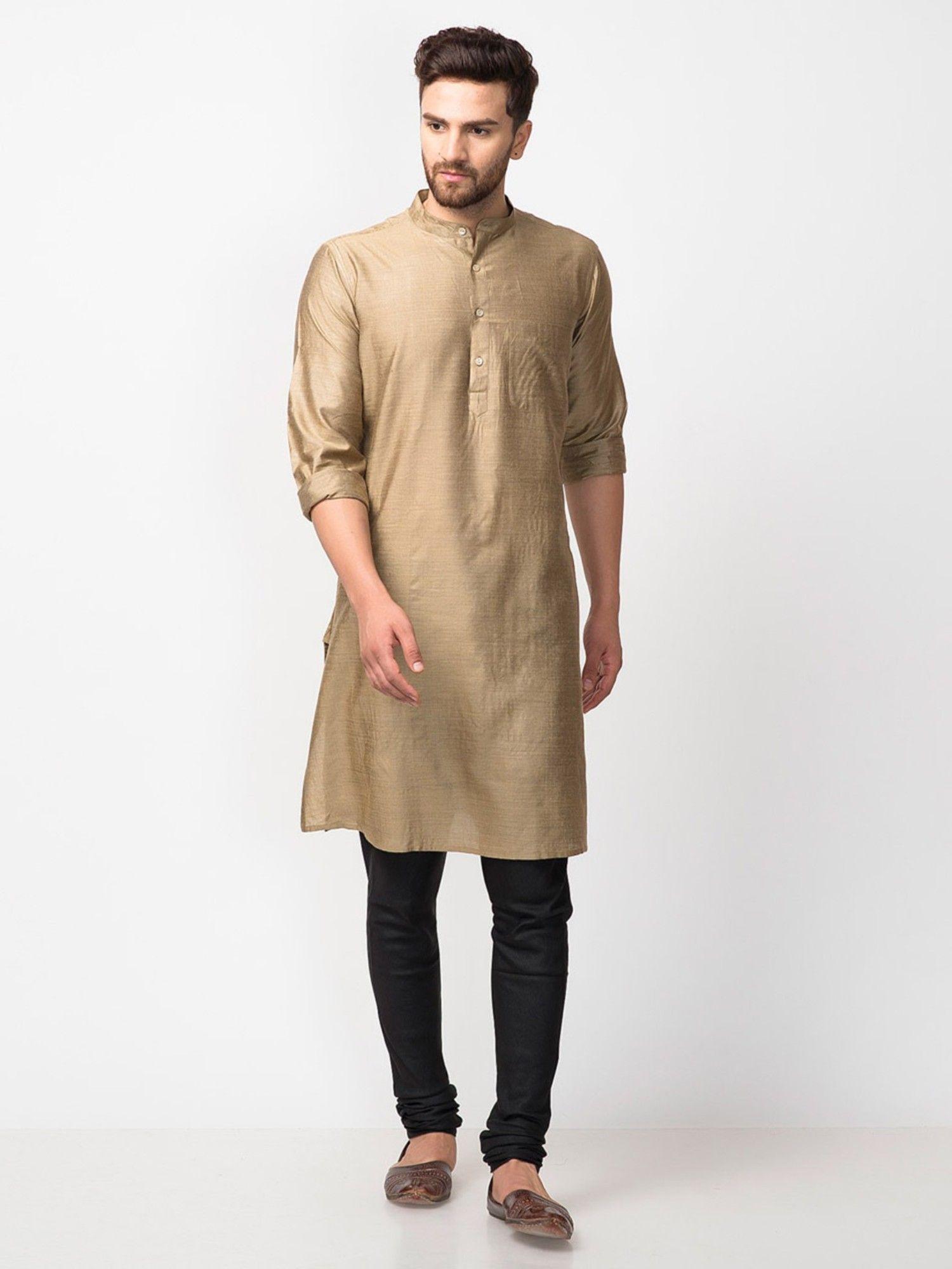 brown silk tussar full sleeve long kurta