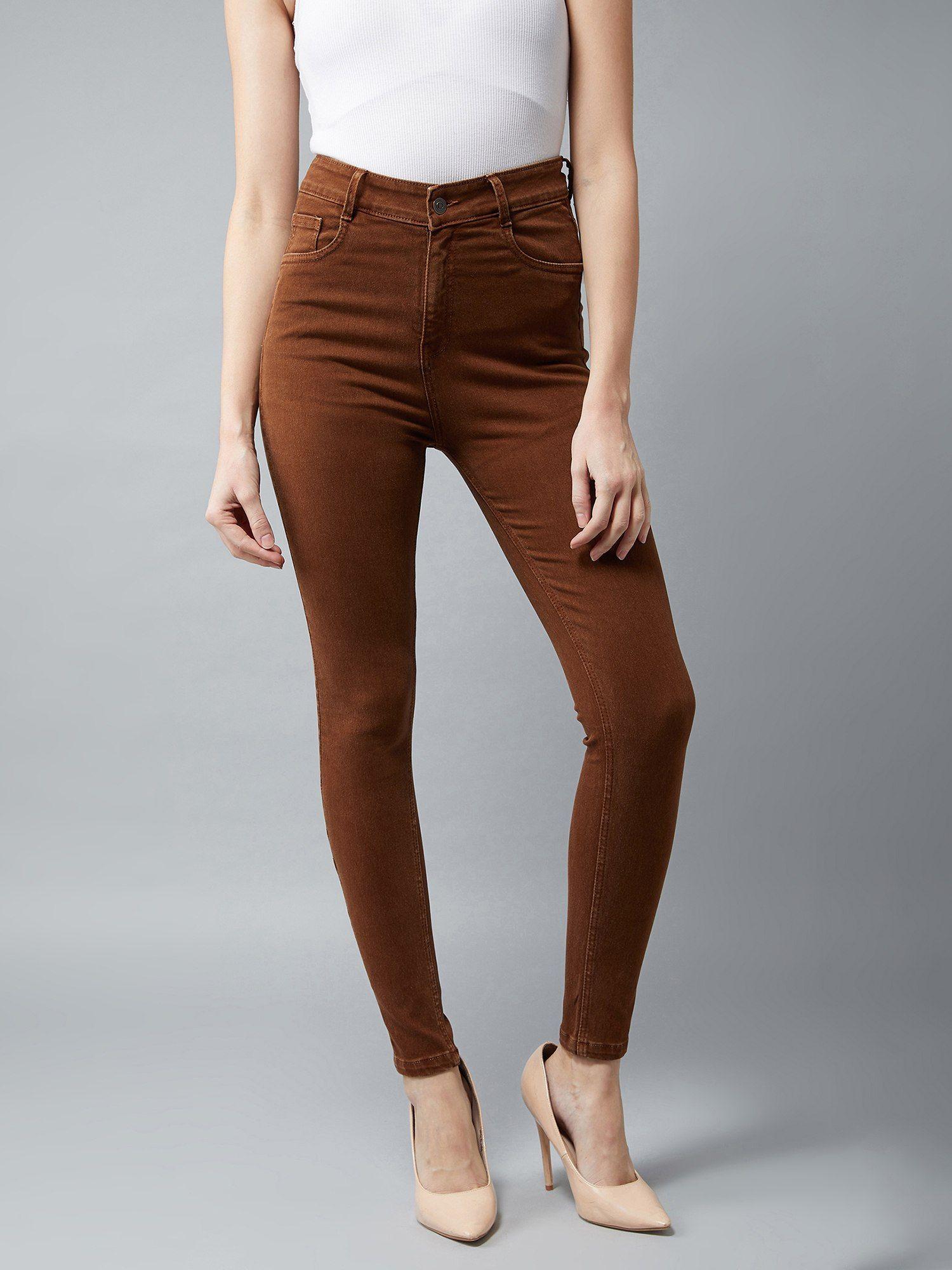 brown skinny high rise denim jeans