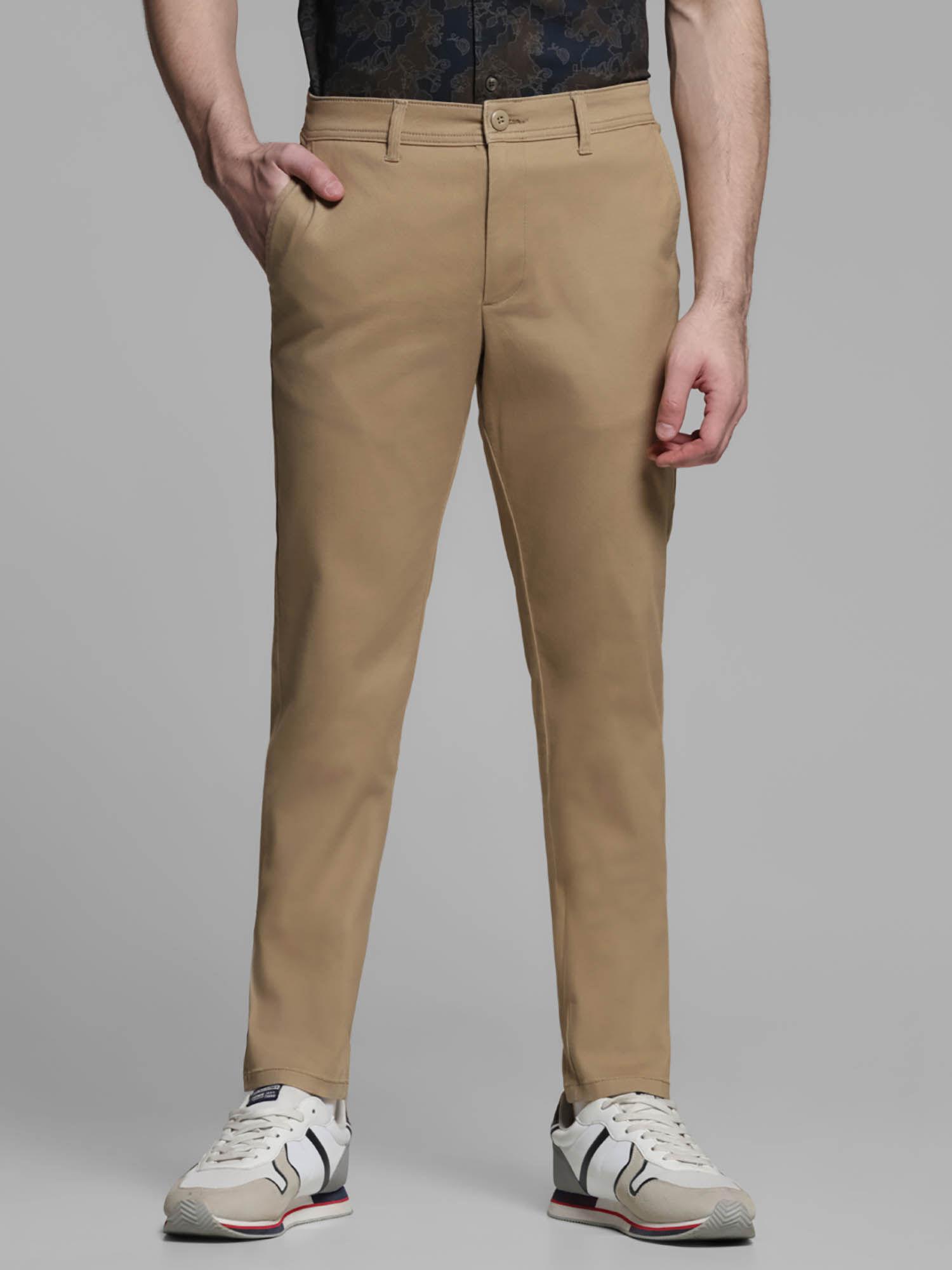 brown slim fit stretch casual trousers