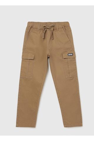 brown solid ankle-length casual boys jogger fit trousers