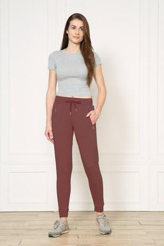 brown solid ankle-length casual women regular fit track pants