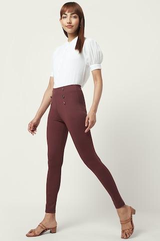 brown solid ankle-length high rise formal women skinny fit treggings