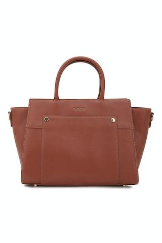 brown solid casual polyurethane women handbag