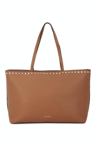 brown solid casual polyurethane women handbag