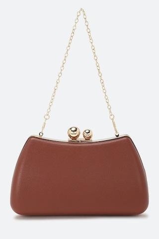 brown solid casual polyurethane women handbag