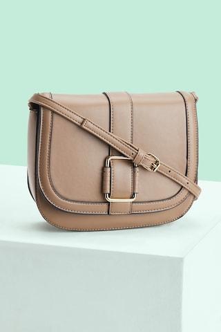 brown solid casual pu women cross body bag