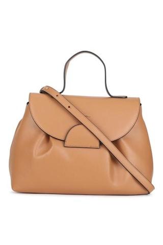 brown solid casual pu women handbag