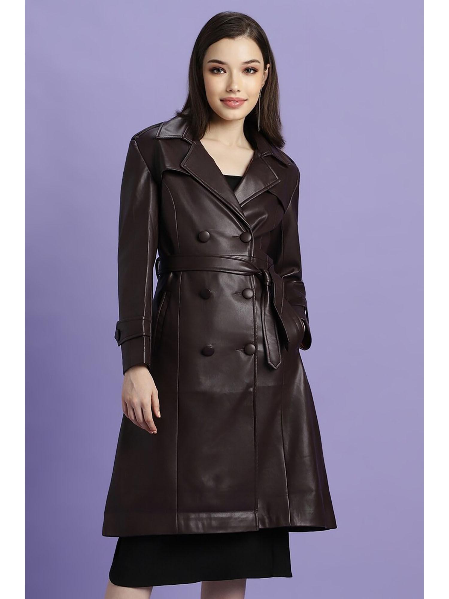 brown solid coat with belt (set of 2)