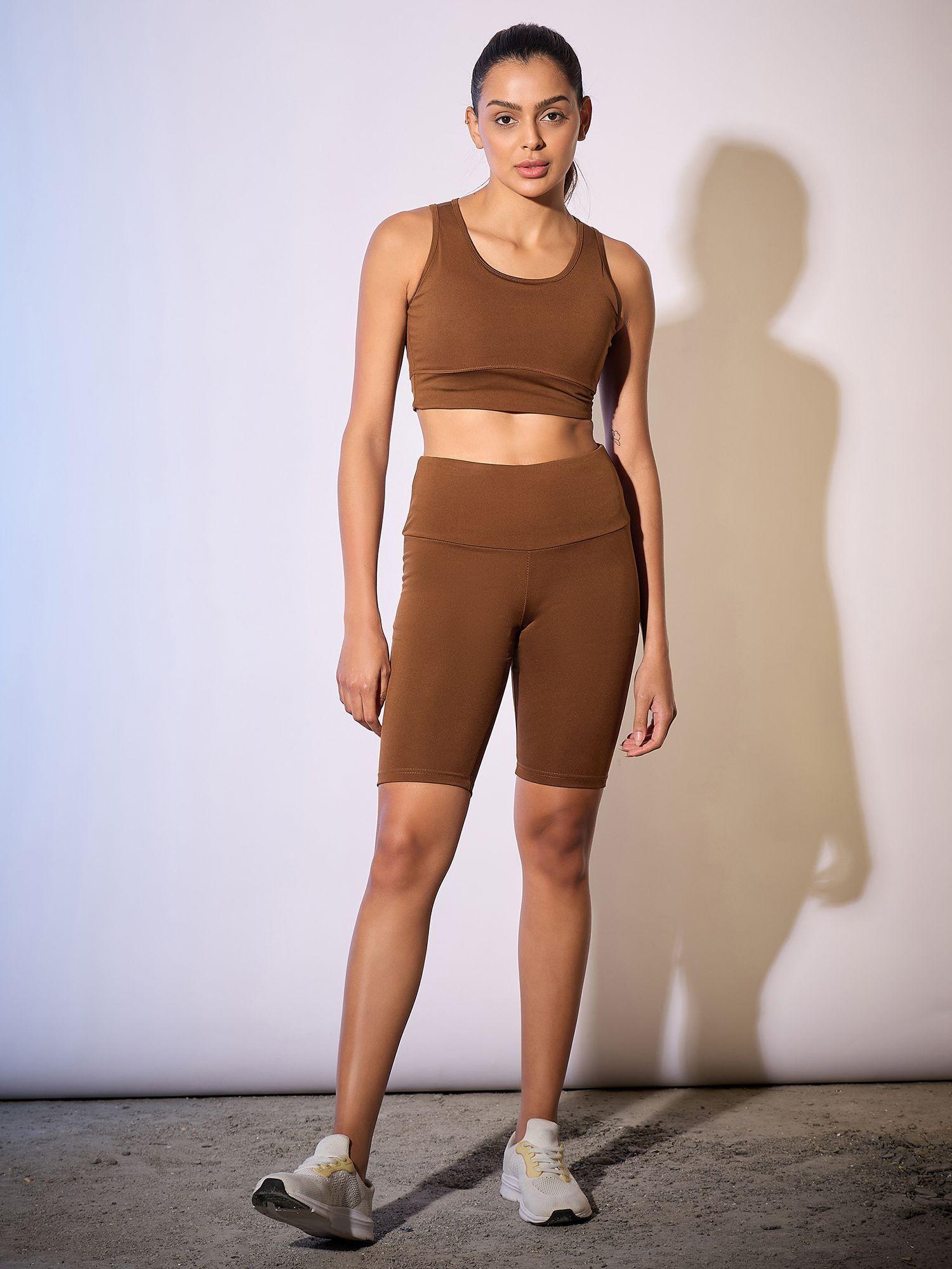 brown solid cycling shorts