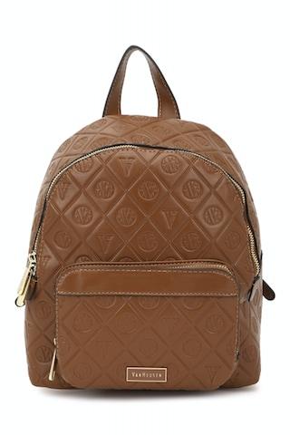 brown solid formal pu women backpack