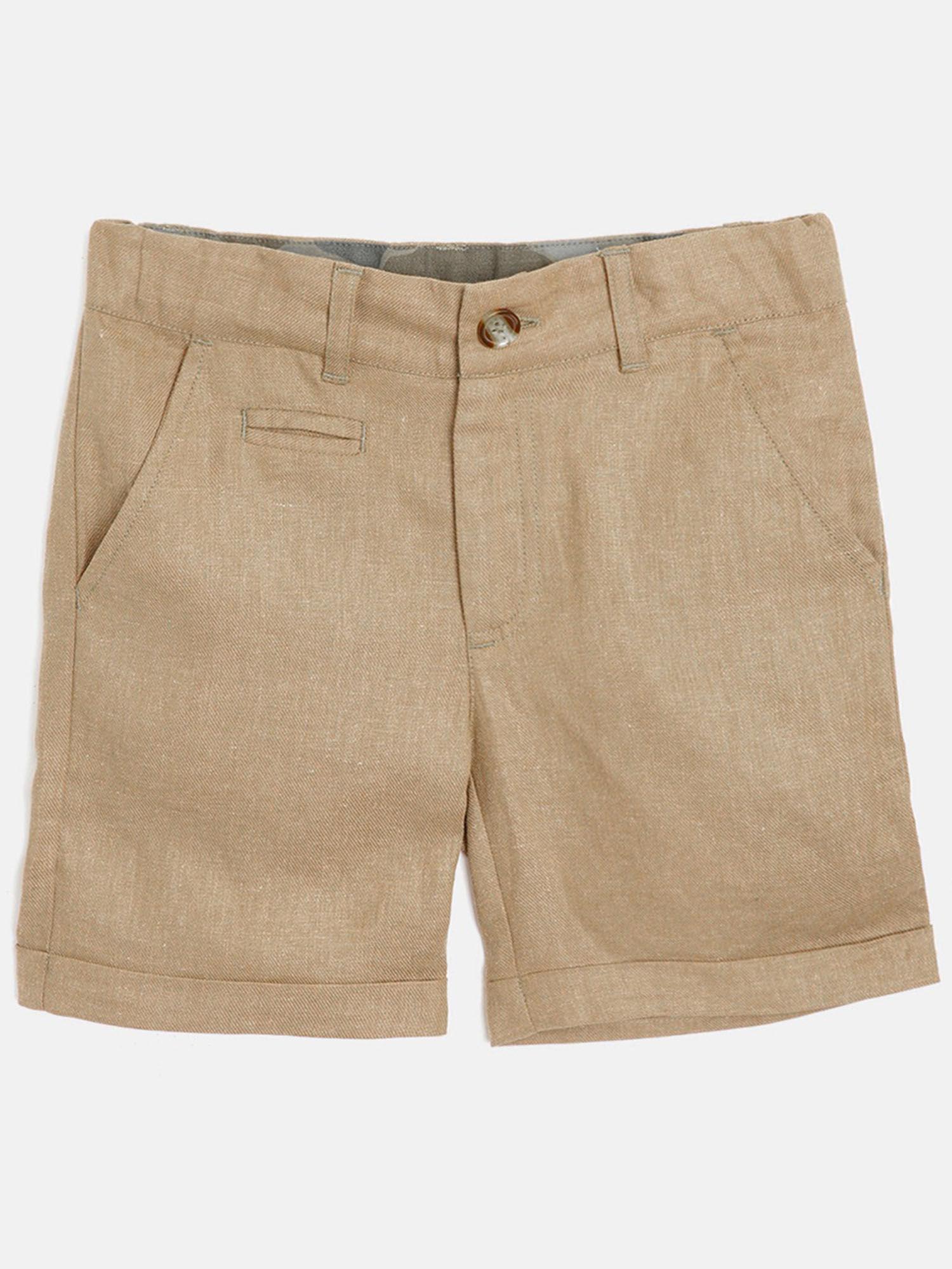 brown solid fritter chino shorts