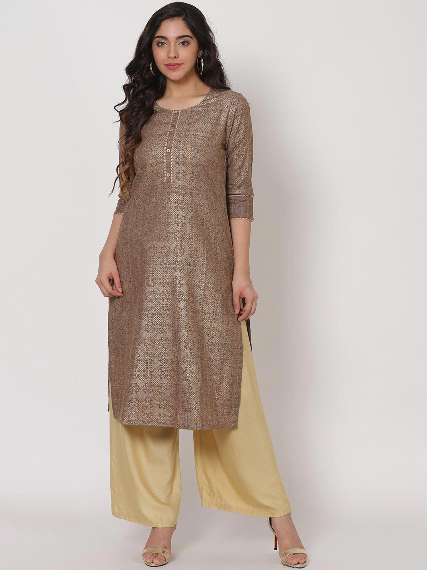 brown solid kurta