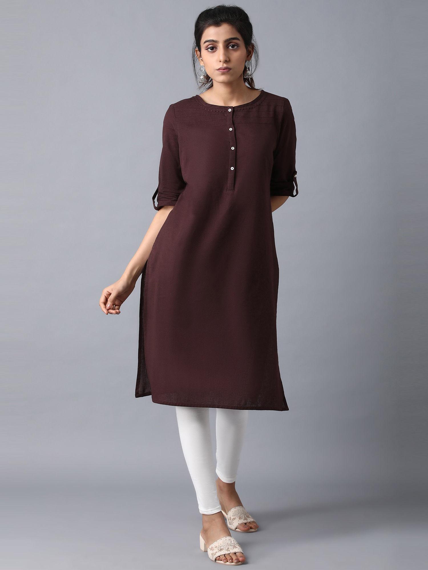 brown solid kurta