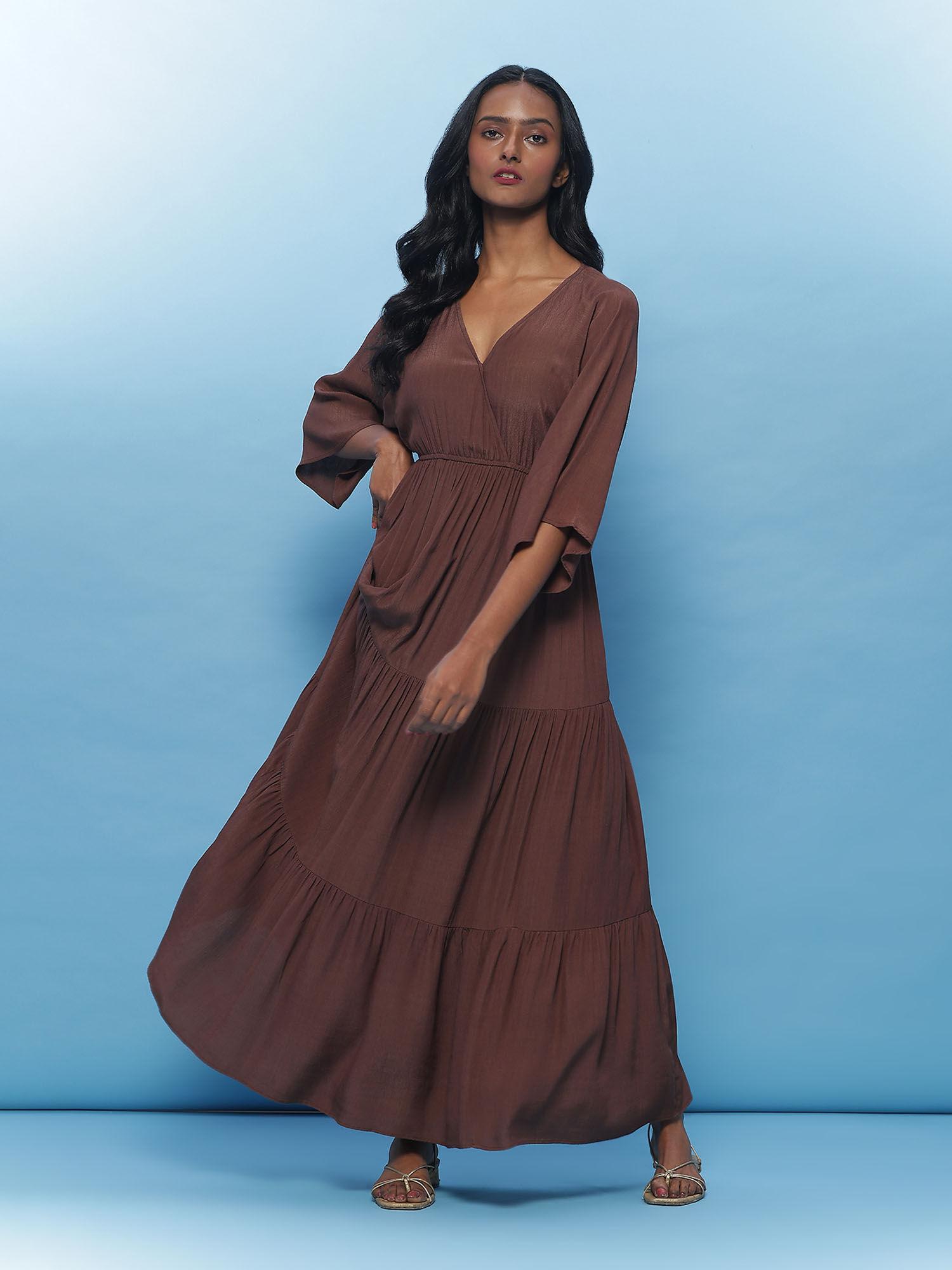 brown solid long dress