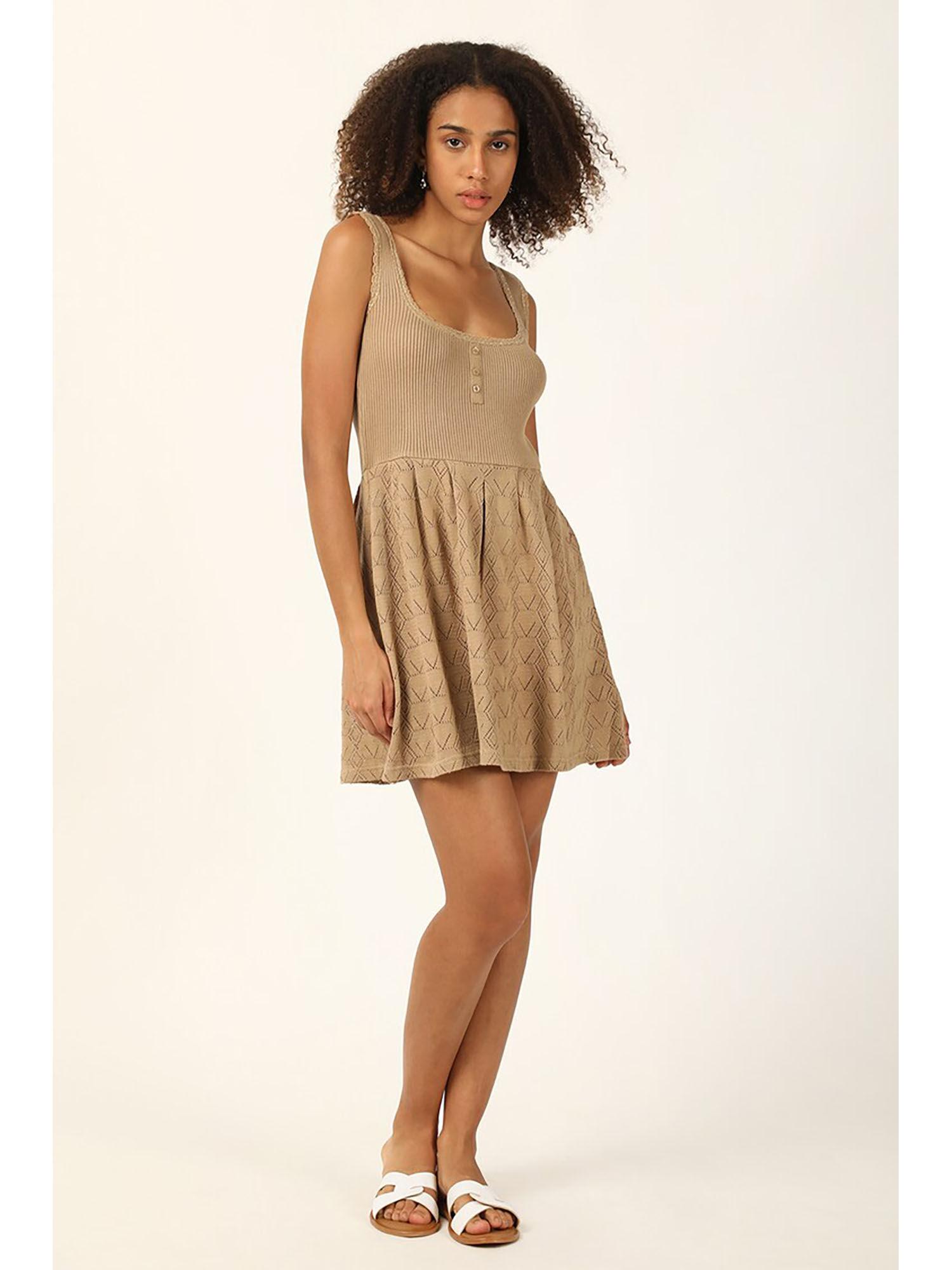 brown solid mini dress