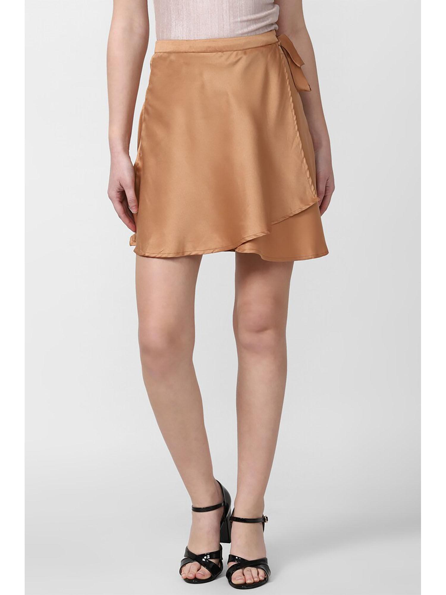 brown solid mini skirt