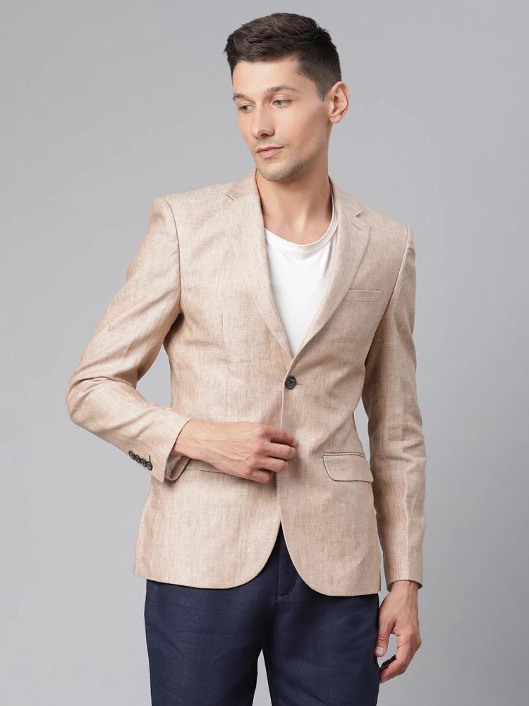 brown solid notched lapel blazer