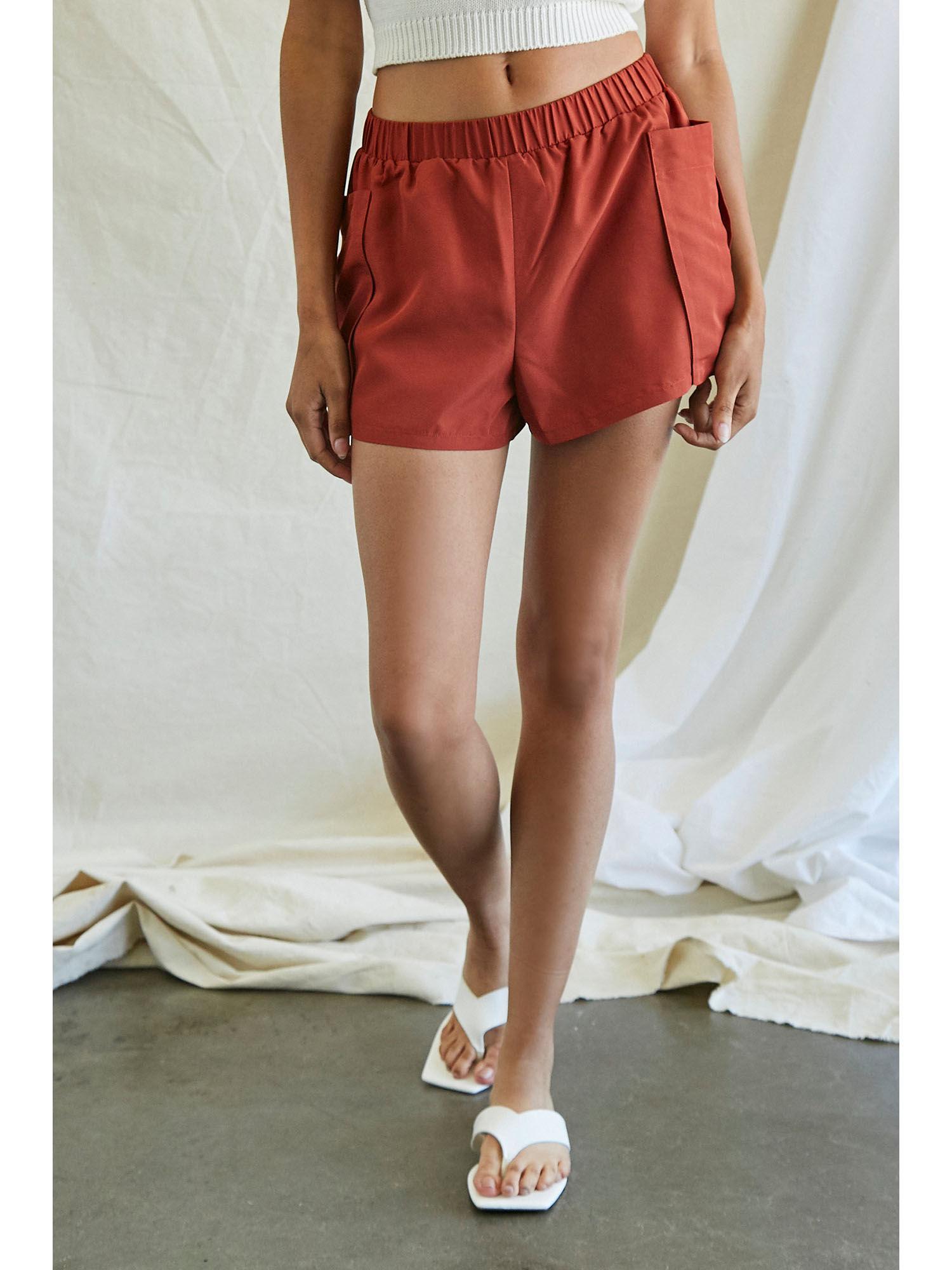 brown solid patch pocket shorts