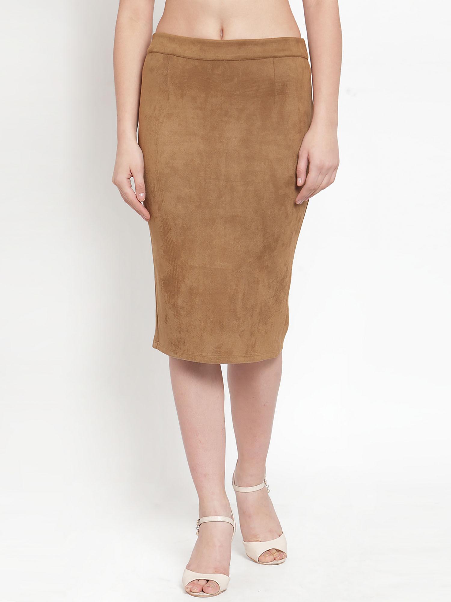 brown solid pencil skirt