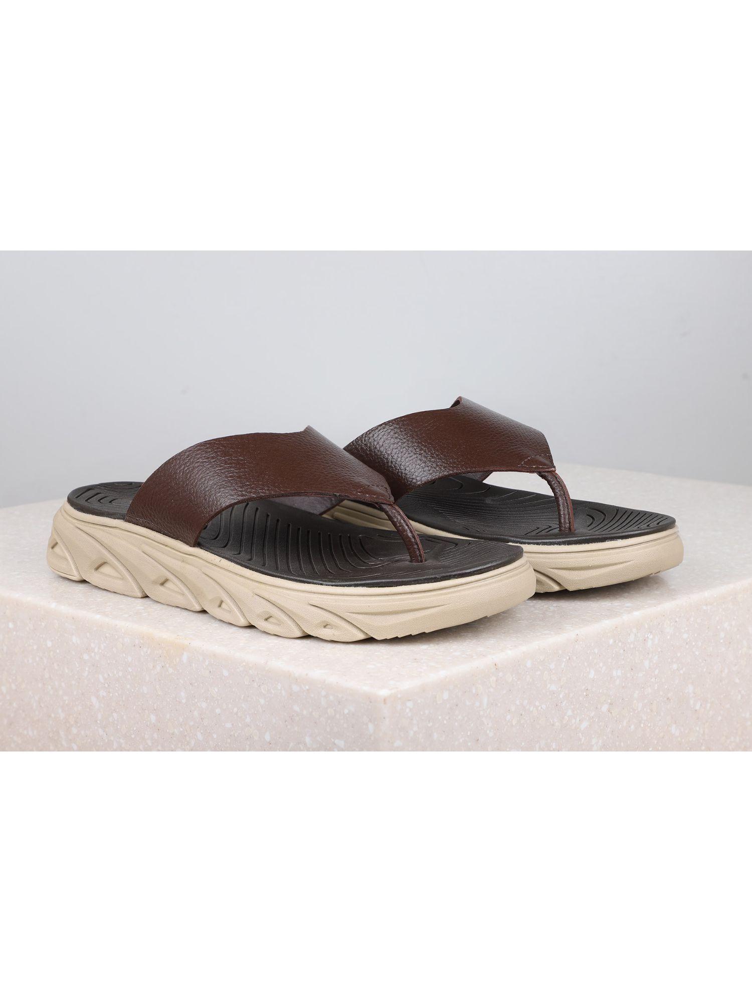 brown solid-plain sandals