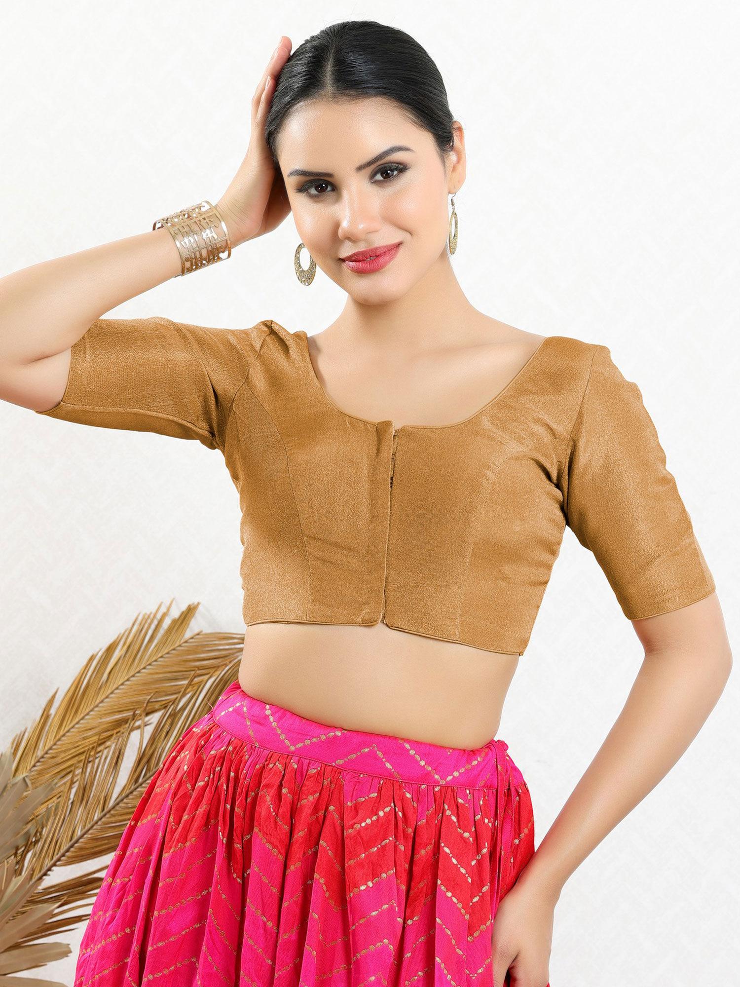 brown solid-plain stitched blouse