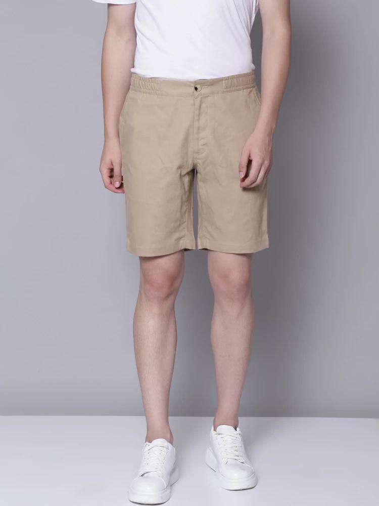 brown solid regular fit shorts