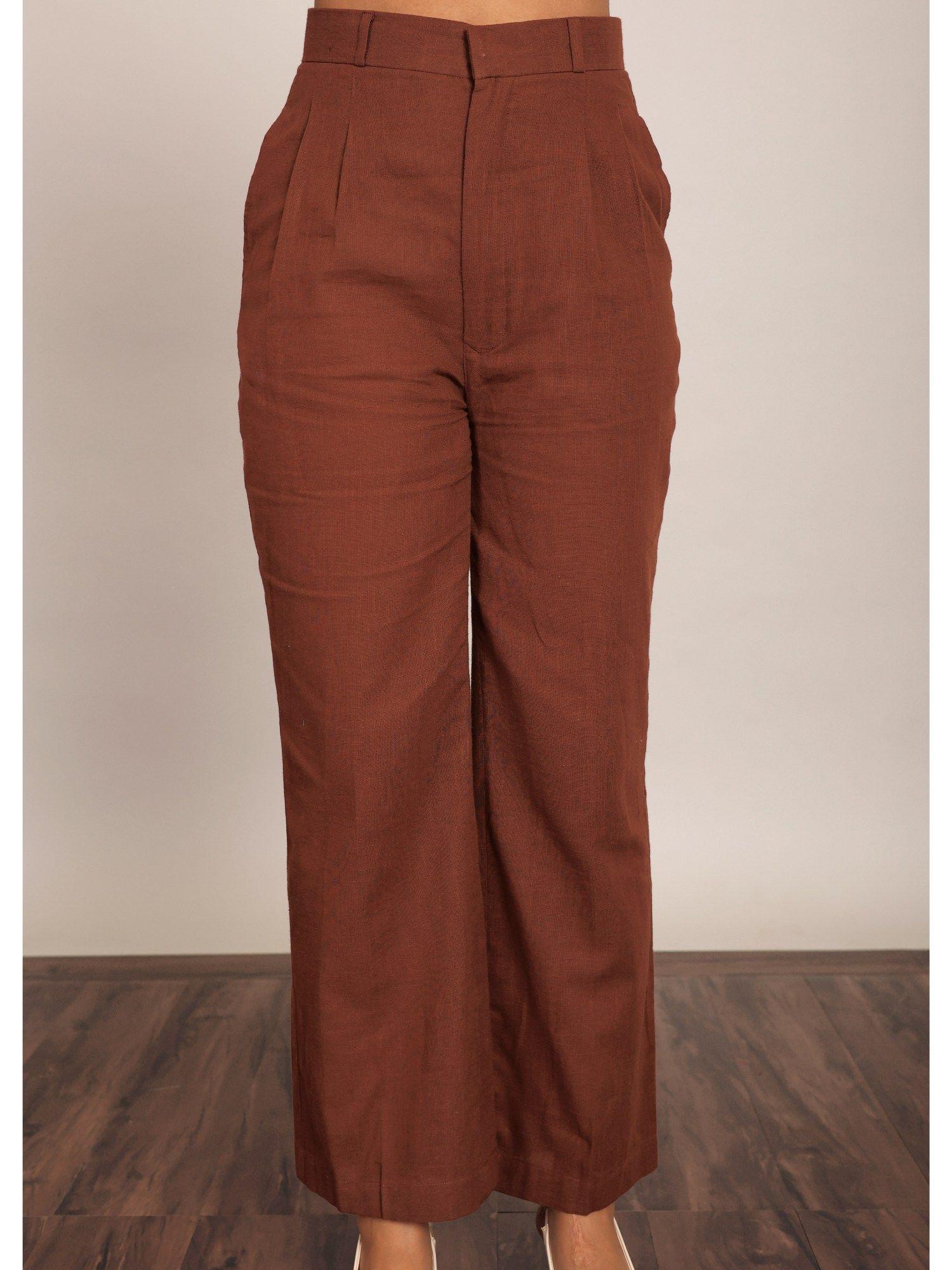 brown solid relaxed trouser with 2 pockets