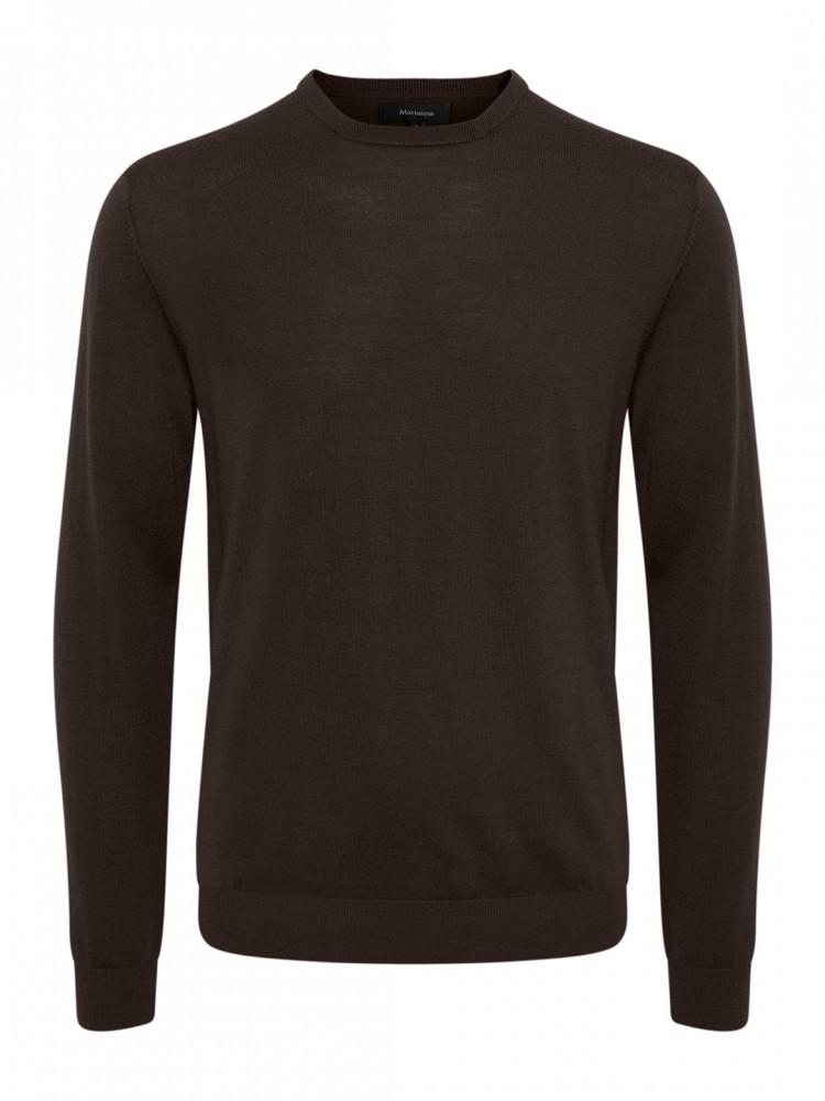 brown solid round neck sweater